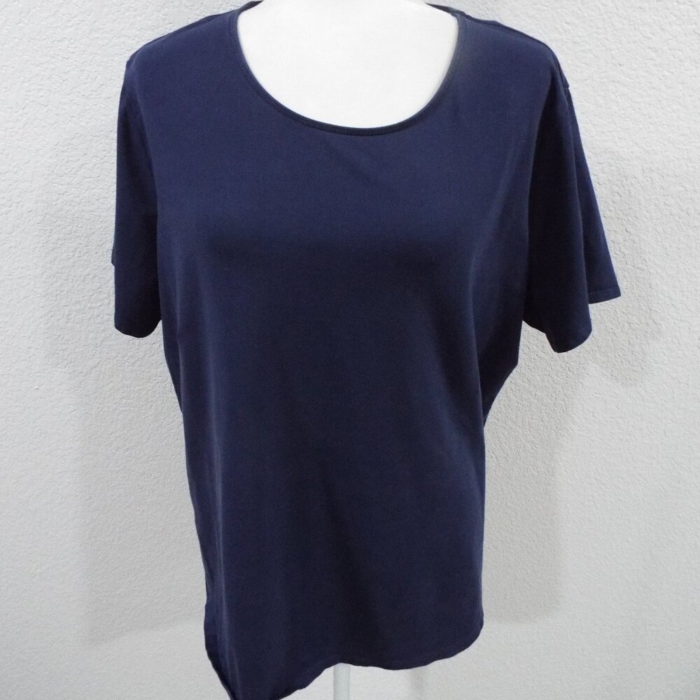 The Vermont Country Store Women's Navy Blue Pima Cotton Short Sleeve T-shirt XL